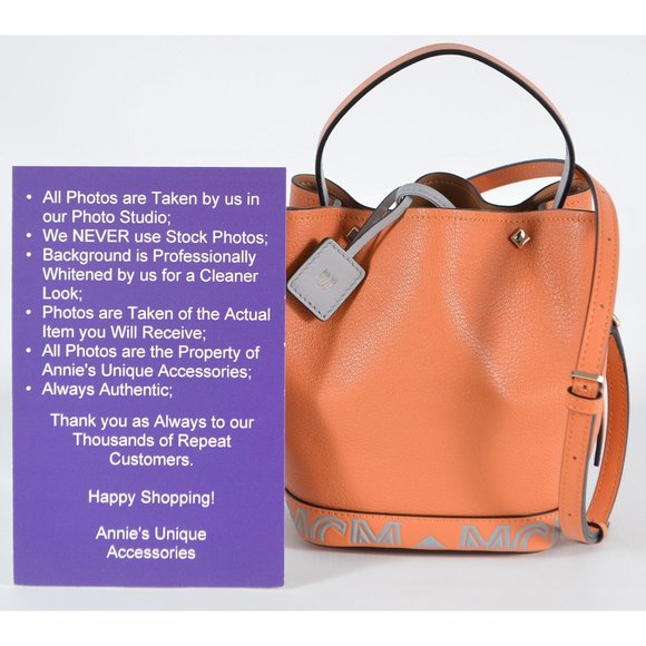 New MCM Milano Maple Leather Mini Contrast Logo Drawstring Crossbody Purse Bag - Picture 3 of 11